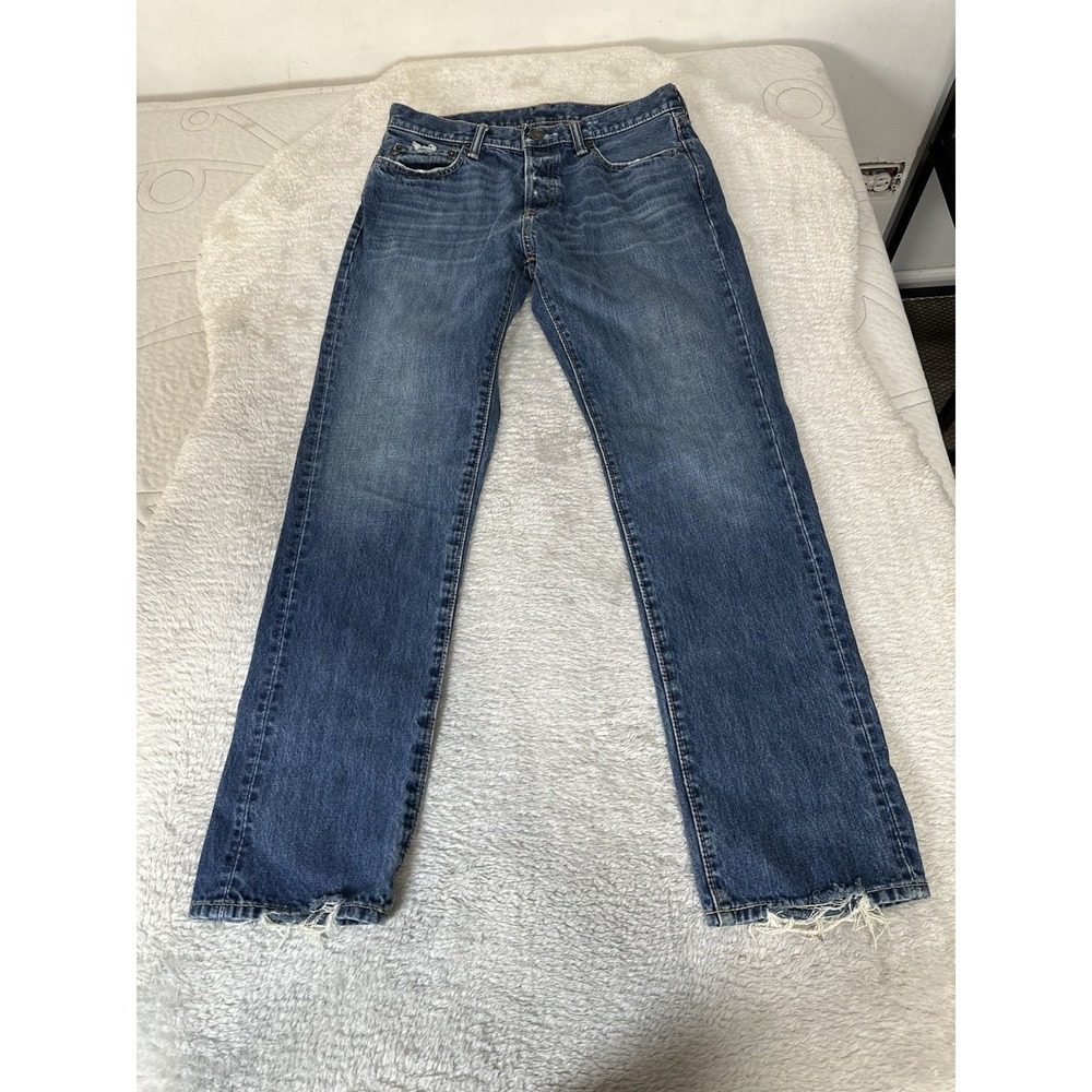 Abercrombie‎ & Fitch Slim Straight Men's Blue Denim Distressed Jeans Size 32x31